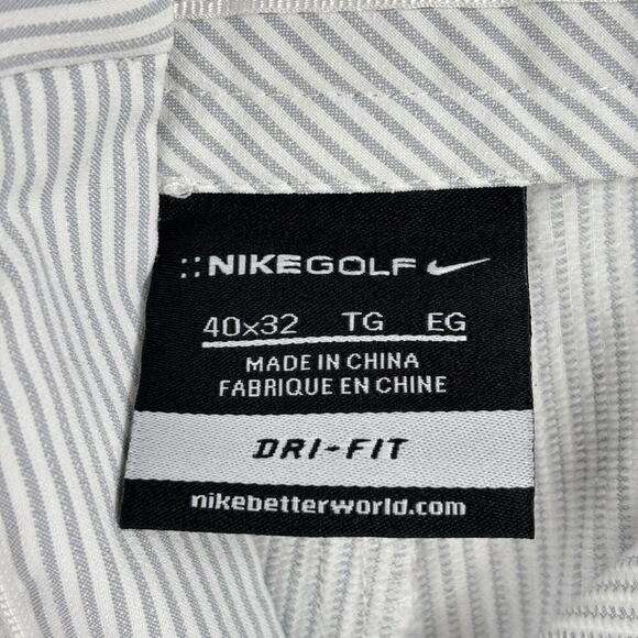 Nike Golf Pants Mens Size 40 x 32 White Gray Stripe Waist Grip Stretch Dri-Fit - Picture 4 of 13